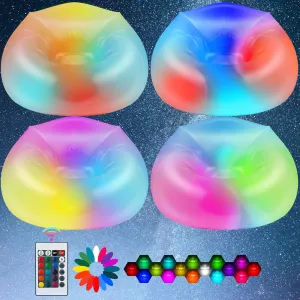 4 Pcs Inflatable LED Chair Illuminated Blow up Chair for Adults Light up Inflatable Air Camping Sofa Without Pump for Indoor Room Outdoor Party Yard Pool
