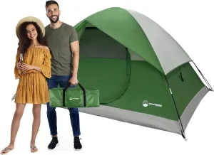 4 Person Camping Tent with Rainfly and Carrying Bag - Easy Pop Up Family Tents for Camping Essentials, Beach, Hiking, Backpacking, Mountaineering and Camp Travel
