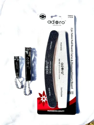 4 Piece Professional Quality Nail Care Kit: 2 Piece Salon Nail Board and Diamond Emery Board with 2 Nail Clippers for Hands and feet