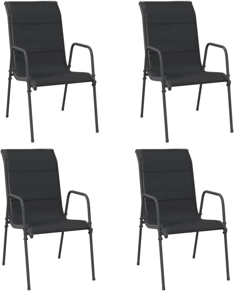 4-Piece Steel Textilene Patio Chairs Set Black Outdoor Furniture with Padded Seating for Dining, Beach, Camping and Backyard Relaxation