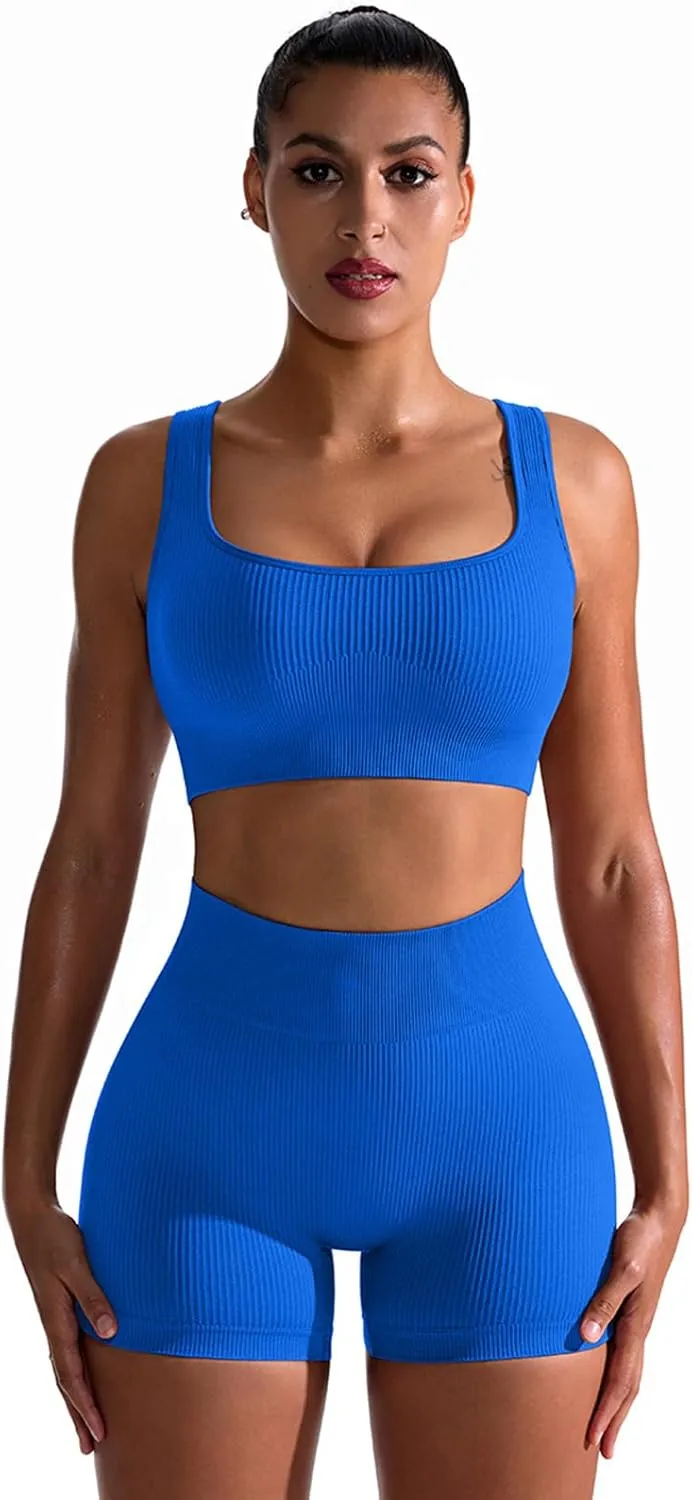 4 Piece Workout Sets For Women Ribbed Leggings Clothes Yoga Sets Active Wear Matching Work Out Sets Gym Pilates Outfits