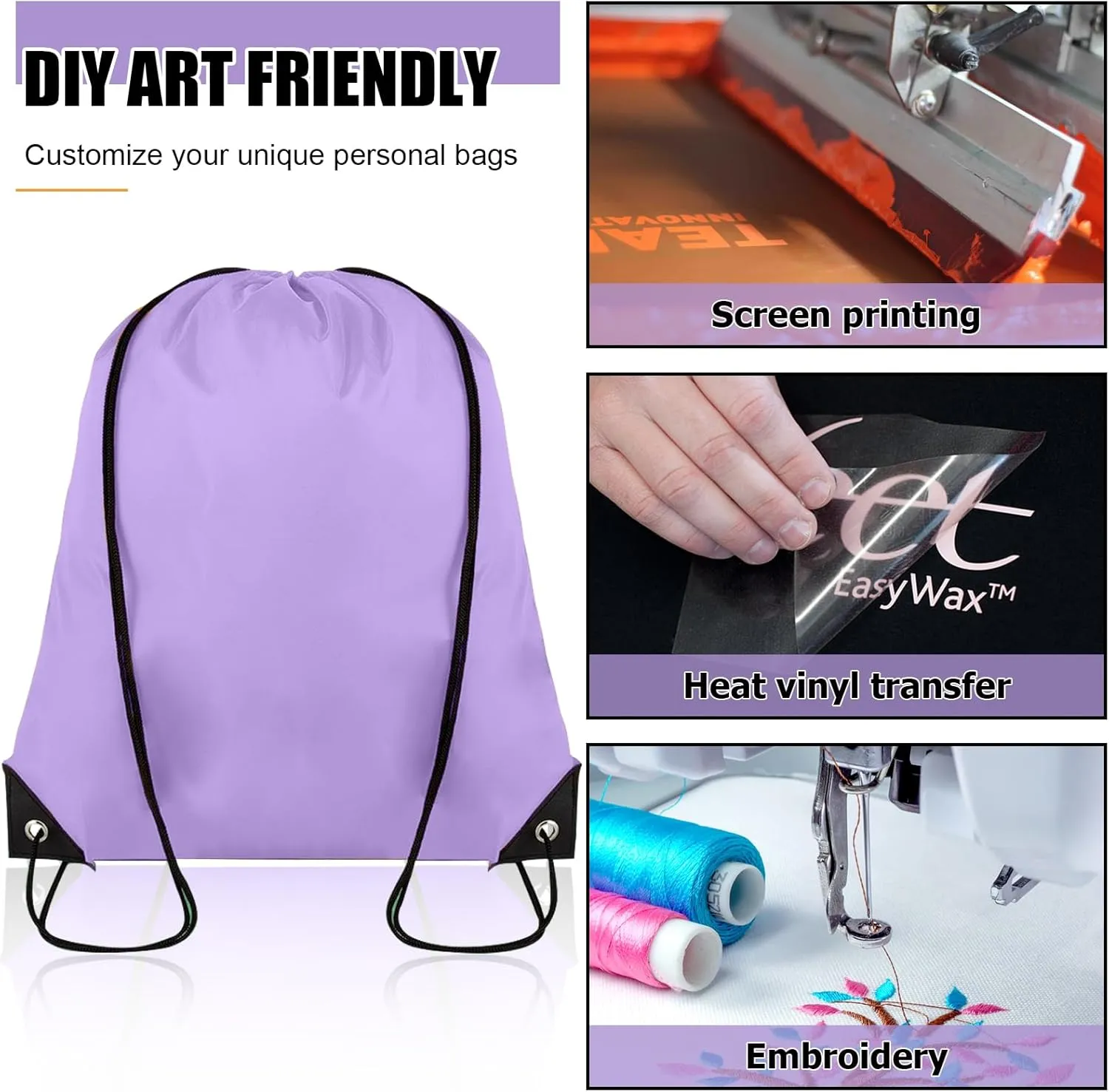 40 Pieces Drawstring Backpack Bulk Cinch Sackpack Ployster Drawstring Bags for Gym Party Trip(Lavender)