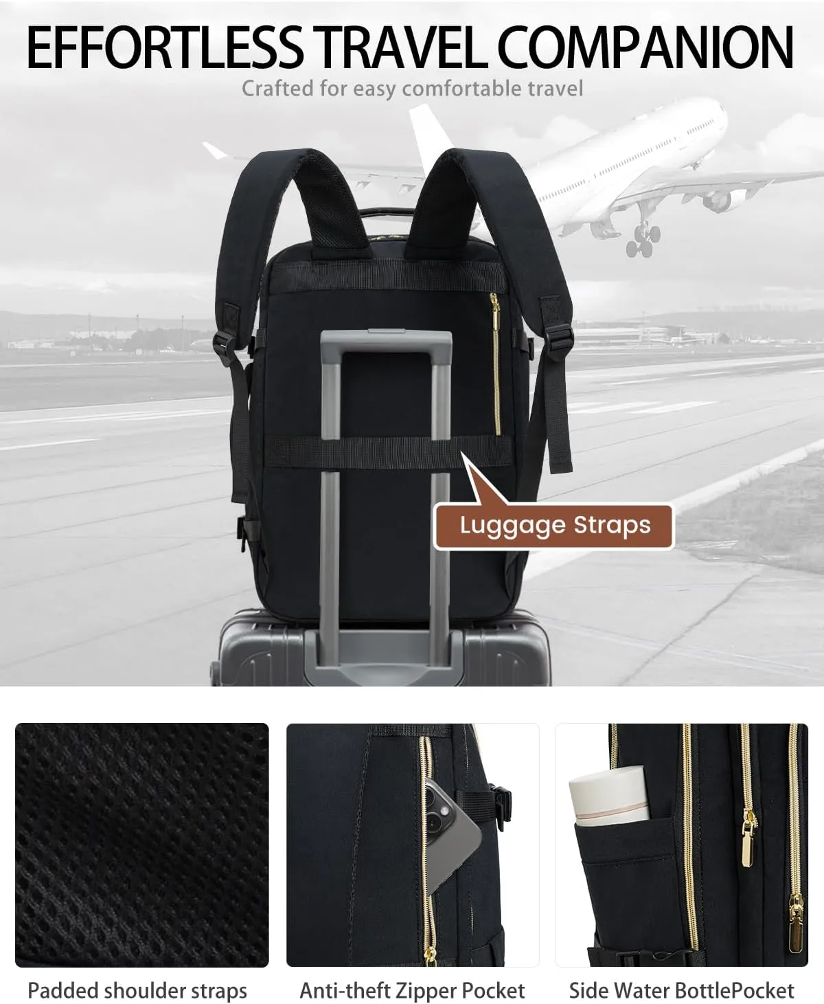 40L Travel Backpack for Women, Carry On Bag Flight Approved, Waterproof Backpack with 3 Packing Cubes, Weekender Personal Item Backpack for Airplane Travel Essentials, TSA Approved