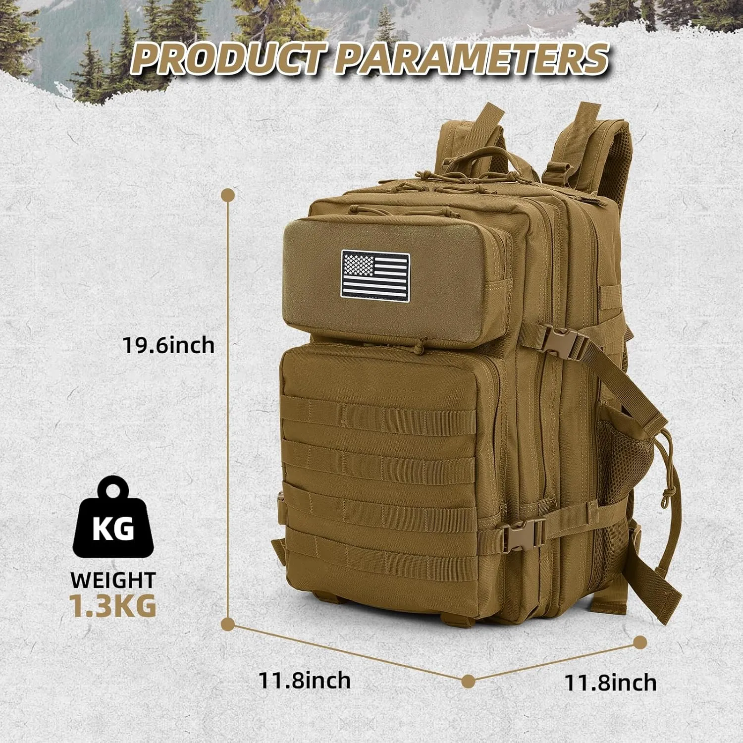 45L Khaki Military Tactical Backpack Large Day Backpack for Men Molle Army 3 Days Assault Pack Bug Out Bag Water Resistant and Heavy Duty Camping Treeking Rucksack
