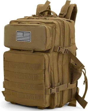45L Khaki Military Tactical Backpack Large Day Backpack for Men Molle Army 3 Days Assault Pack Bug Out Bag Water Resistant and Heavy Duty Camping Treeking Rucksack