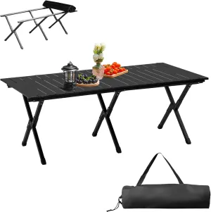 46x24 in Camping Folding Tables Lightweight Roll Up Picnic Tables Ultralight Collapsible Outdoor Portable Beach Table with Easy Carrying Bag for Travel Hiking Backyard BBQ Party Events, Black