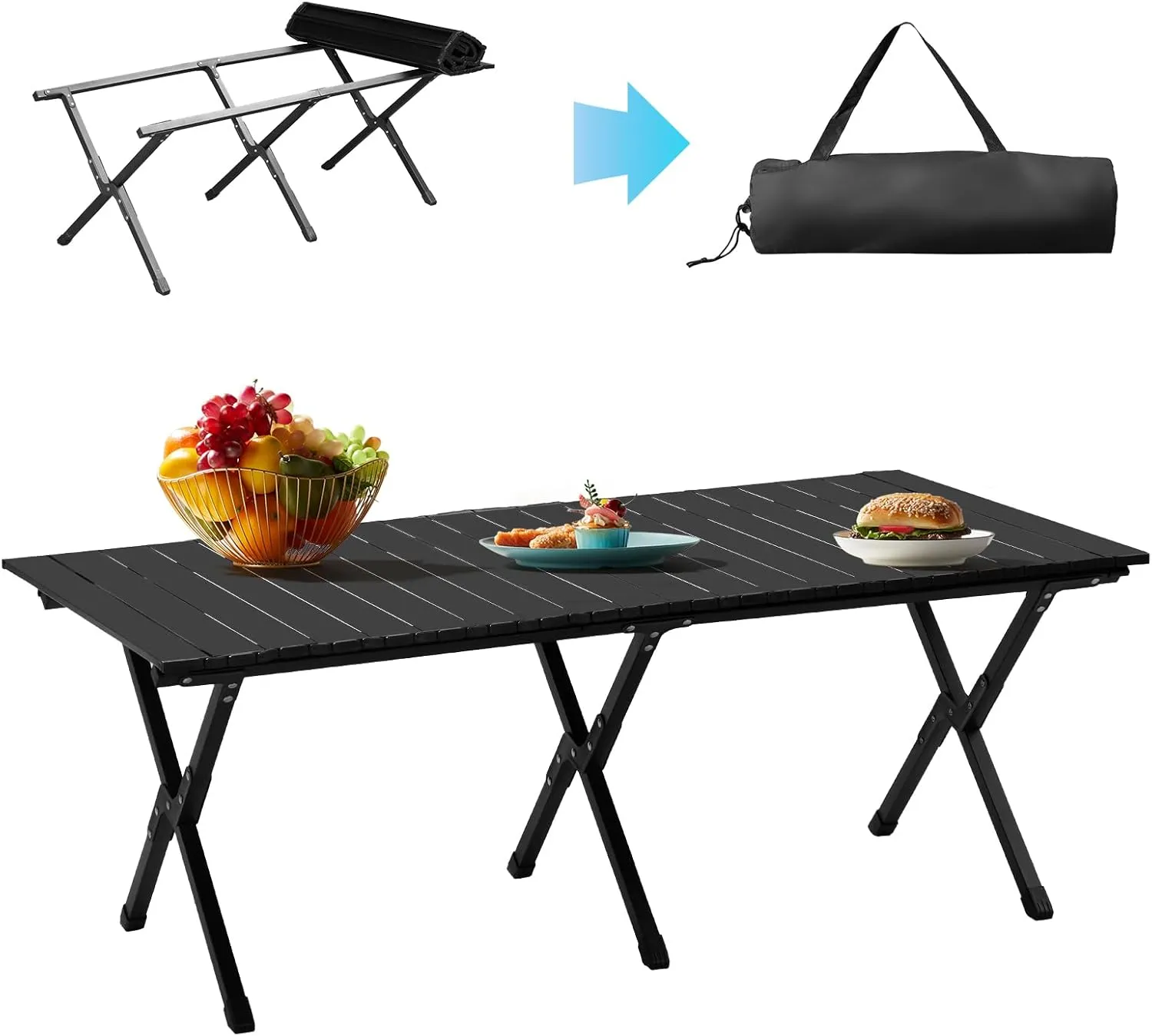46x24 in Camping Folding Tables Lightweight Roll Up Picnic Tables Ultralight Collapsible Outdoor Portable Beach Table with Easy Carrying Bag for Travel Hiking Backyard BBQ Party Events, Black