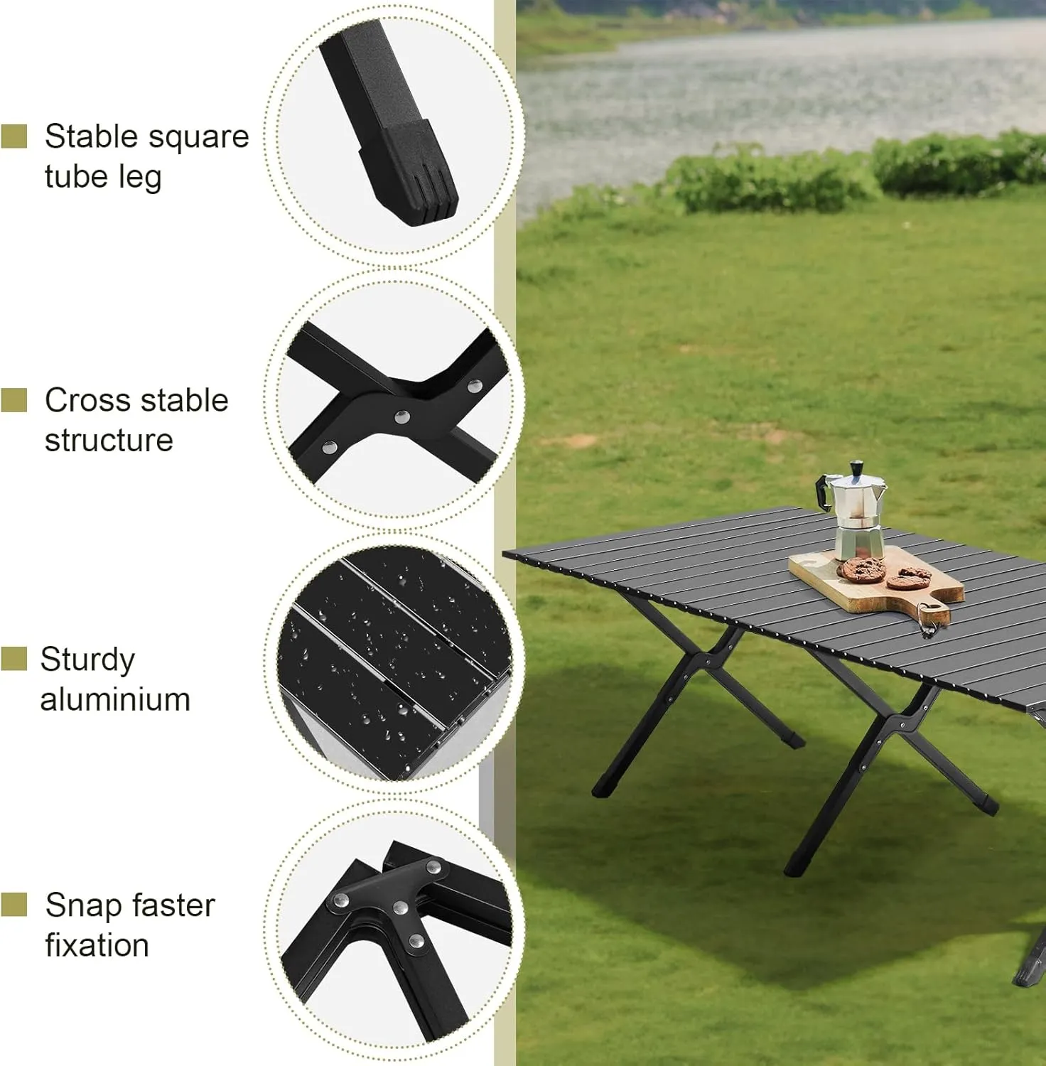 46x24 in Camping Folding Tables Lightweight Roll Up Picnic Tables Ultralight Collapsible Outdoor Portable Beach Table with Easy Carrying Bag for Travel Hiking Backyard BBQ Party Events, Black