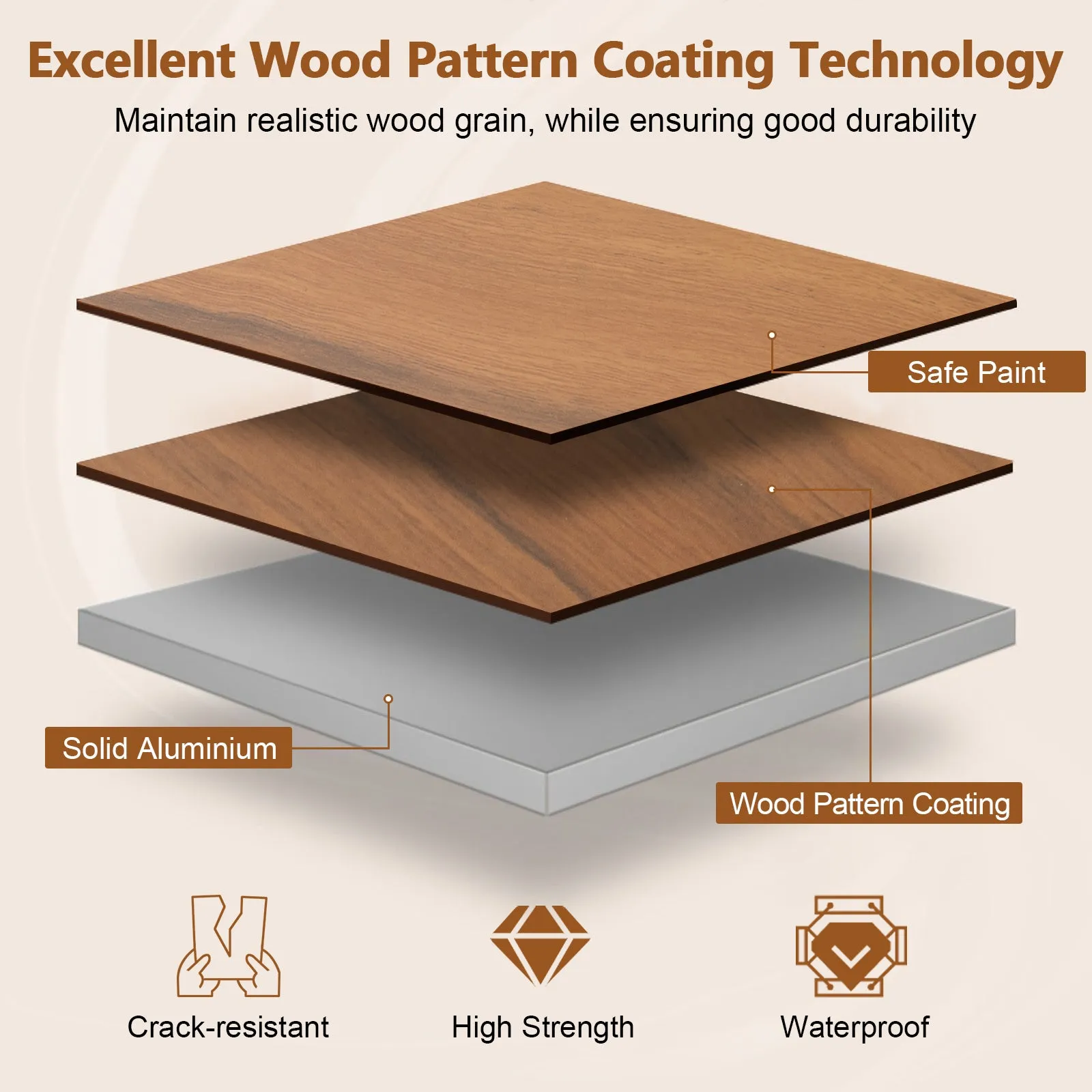 47 Inch Folding Lightweight Aluminum Camping Table with Wood Grain
