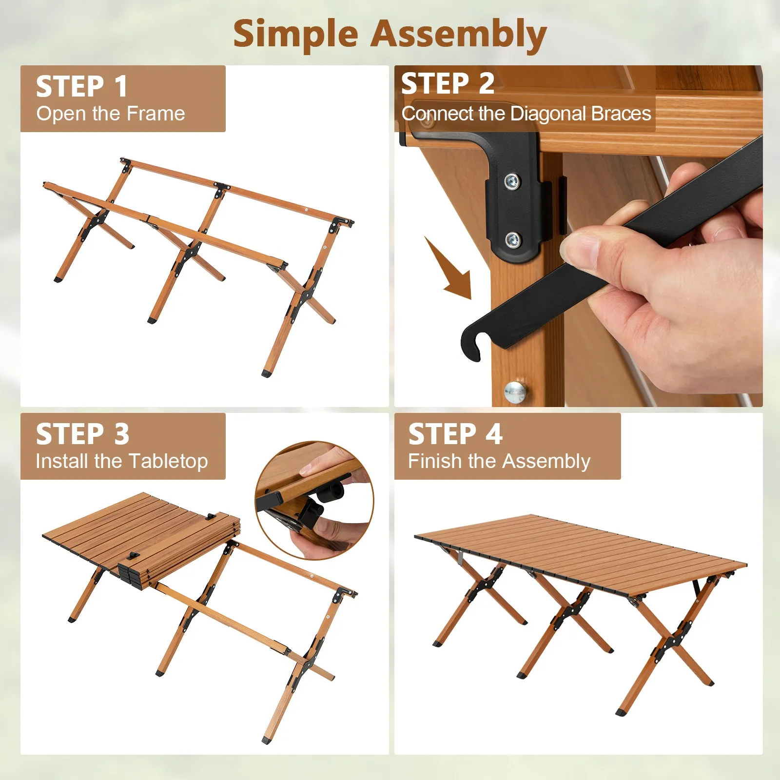 47 Inch Folding Lightweight Aluminum Camping Table with Wood Grain