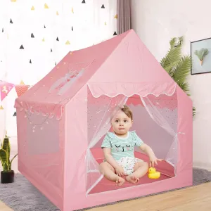 47"X47" X51" Princess Girls Play Tent with Star Lights Kids Play Tent Indoor and Outdoor Games 4-Sided Mesh Windows Pink Color