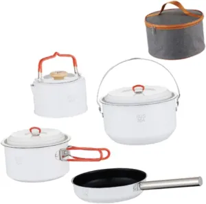 4Pcs Camping Cookware Set Fry Pan Kettle Portable Non Stick Camping Pot and Pan Outdoor Cook Gear for Outdoor Hiking Travel