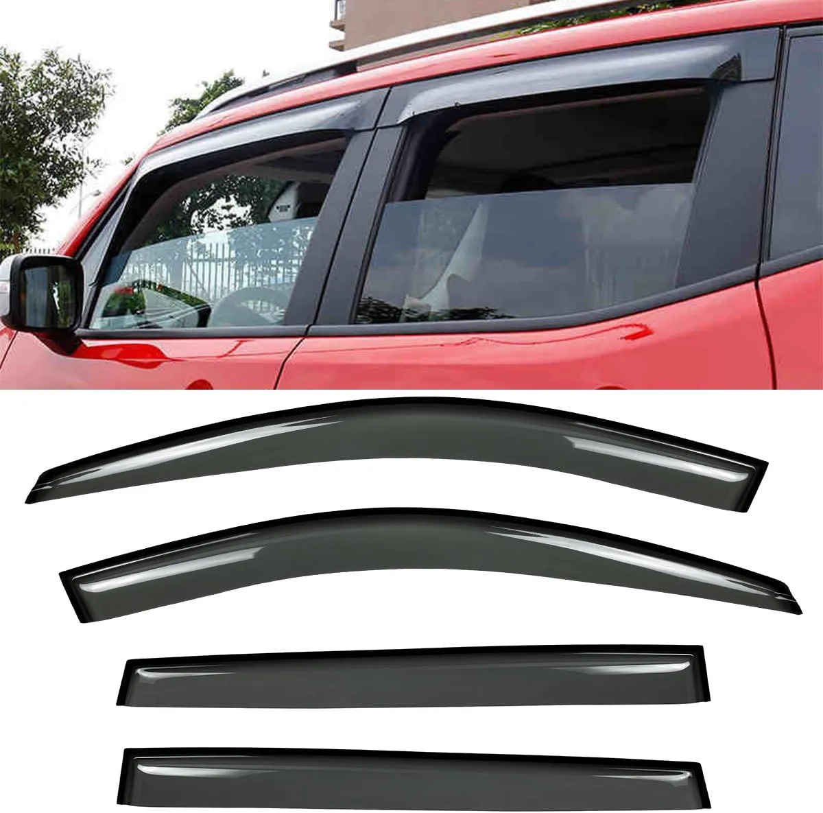 4pcs Window Visors Sun Rain Guard Out-Channel Style for 14-20 Jeep Cherokee Side Window Deflectors Visor
