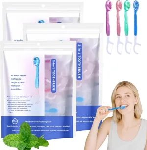 5 in 1 Mini Toothbrush & Floss, 26 PCS Mini Toothbrushes with Toothpaste, All in one Oral Care on The go, Portable Disposable Travel Toothbrush Set for Kids Adults (2)