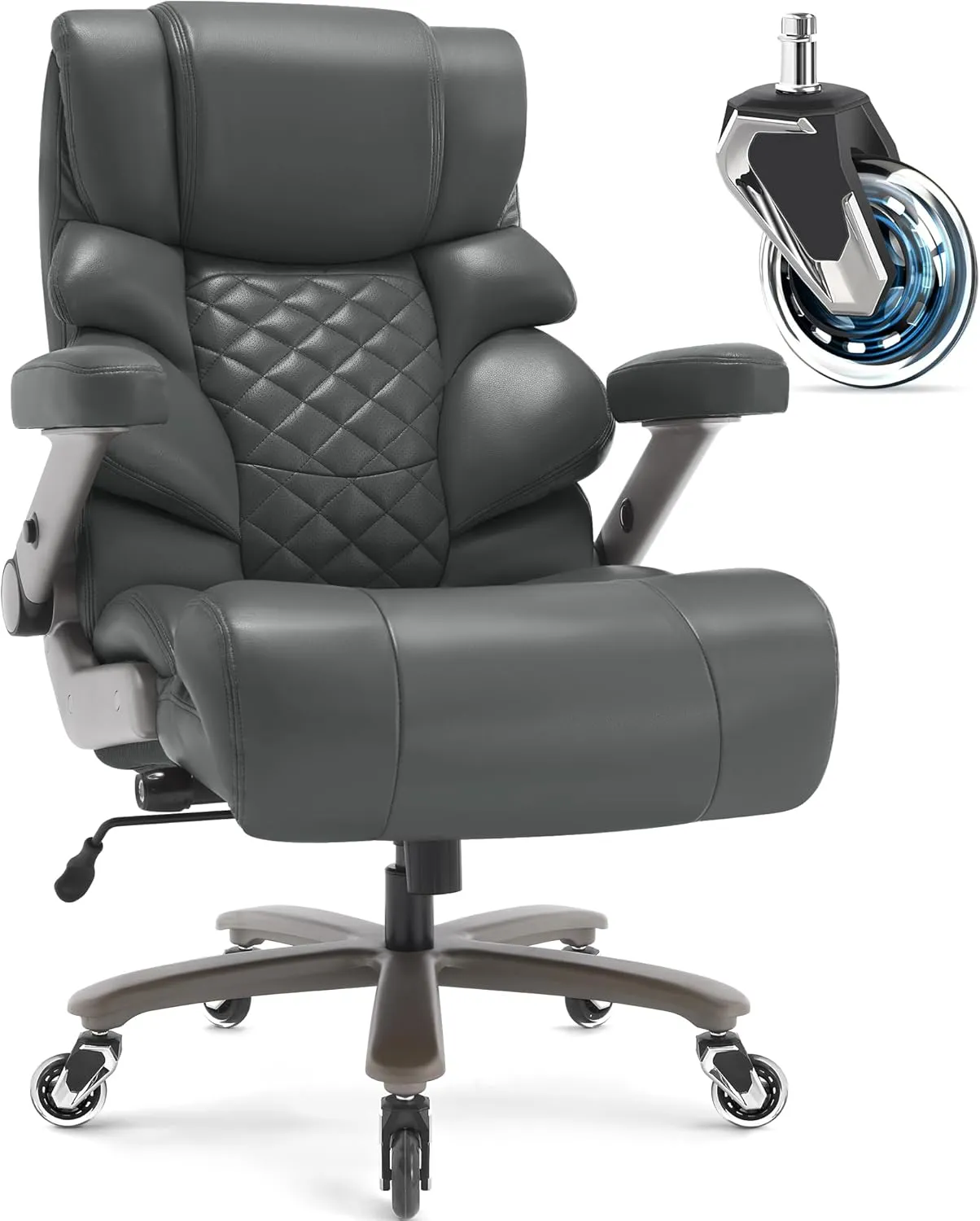 500lbs Big and Tall Office Chair-Large Computer Chair with Adjustable Lumbar Support 3D Flip Arms Plus Size Wheels, High Back Executive Desk Chair, Heavy Duty Metal Base, Thick Padded Wide Seat