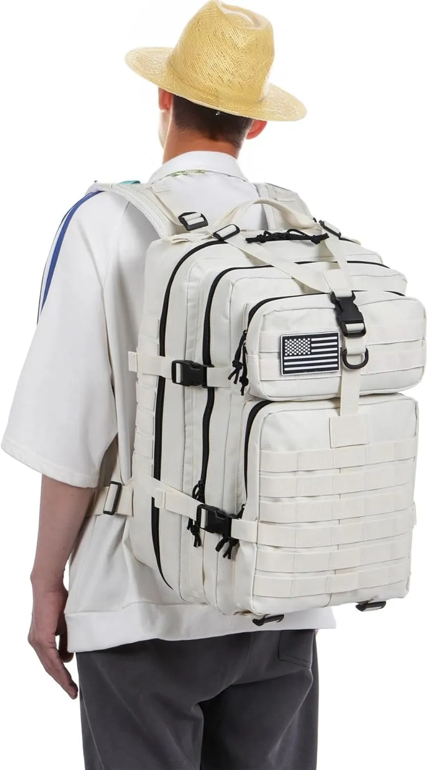 50L Sturdy Nylon Waterproof Fishing Hunting Backpack Outdoor Military Rucksacks Tactical Sports Camping Hiking (White)