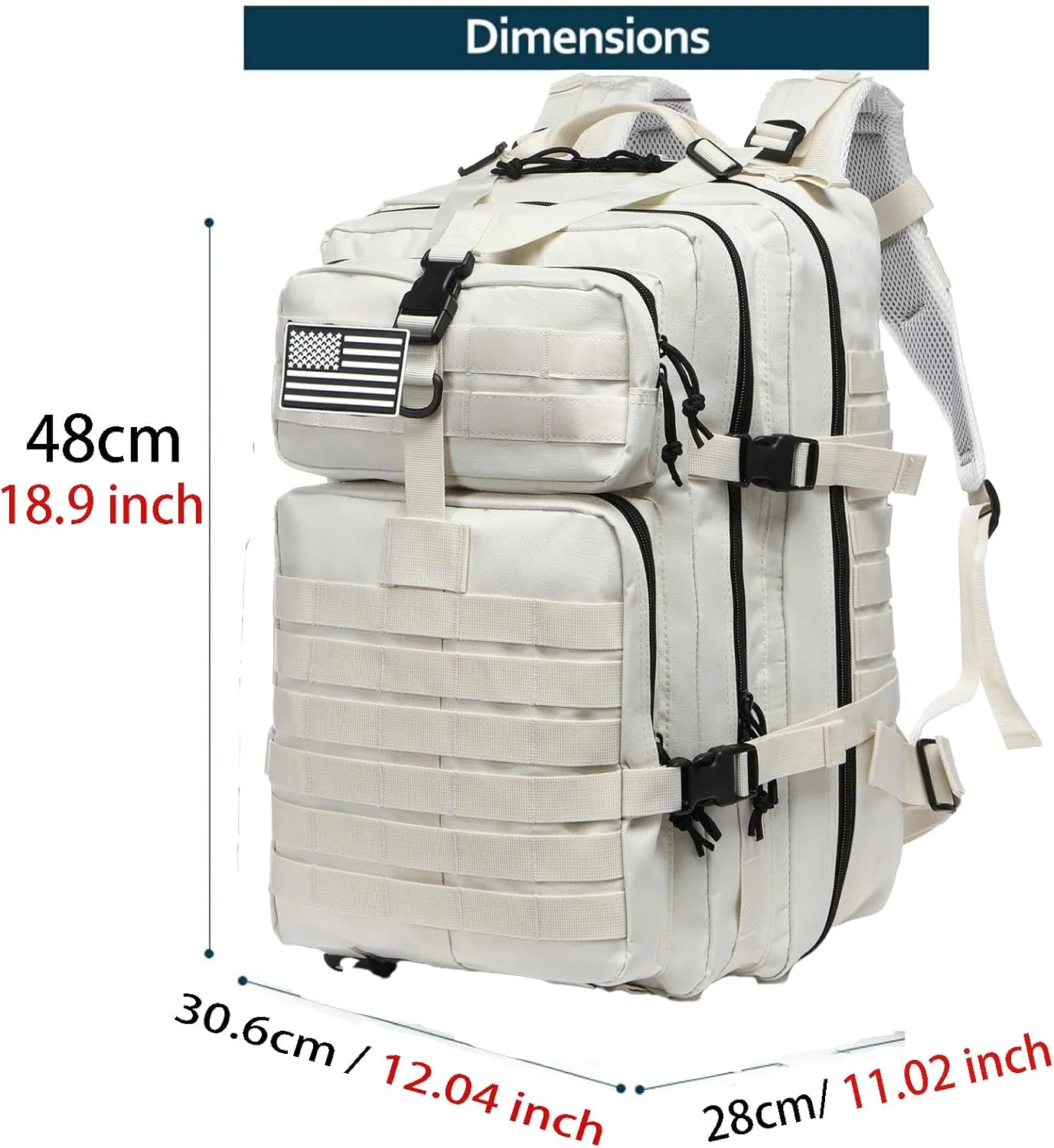 50L Sturdy Nylon Waterproof Fishing Hunting Backpack Outdoor Military Rucksacks Tactical Sports Camping Hiking (White)