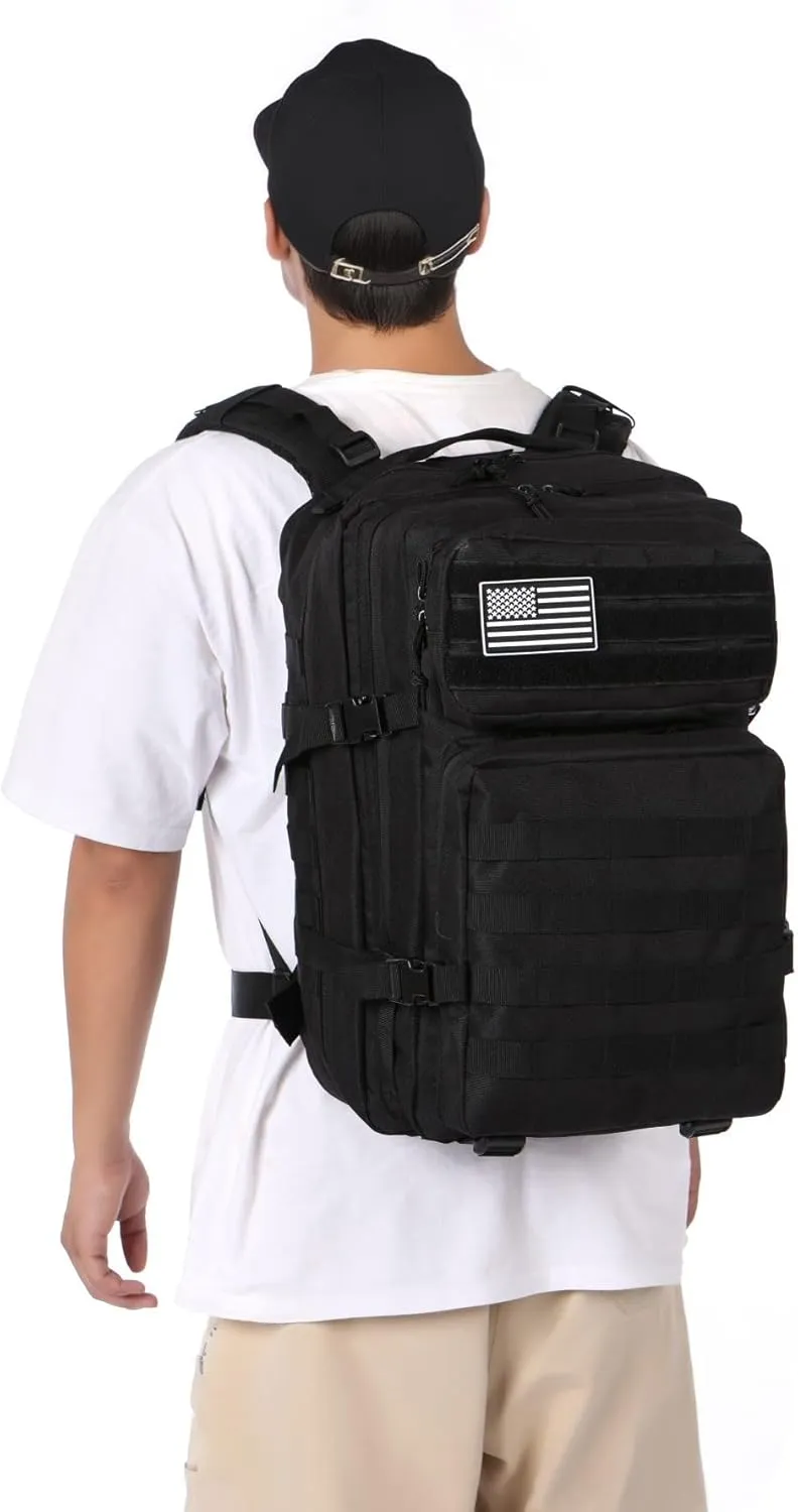 50L Sturdy Waterproof Fishing Hunting Bag Outdoor Military Tactical Sports Fitness Camping Hiking GYM Bag Backpacks (Black)