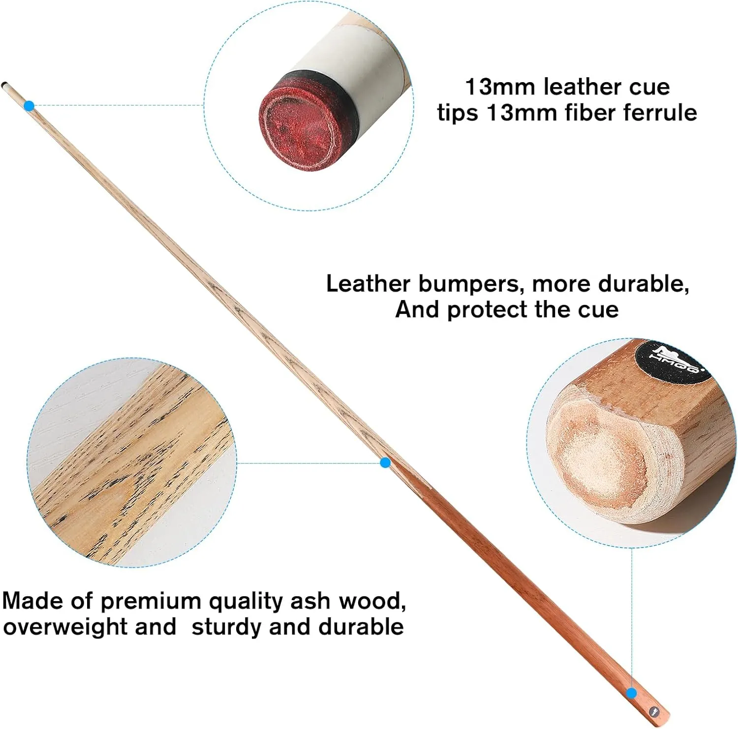 58" one Piece Pool cue Stick with 13MM Leather tip, Weight 20OZ Billiards cue Stick, Pool Stick Set of 4 or Set of 6