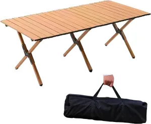 59 Inch Foldable Camping Table, Lightweight Portable Low Picnic Table with Carry Bag, Roll-Up Design for Outdoor, Patio, Beach, Garden, BBQ