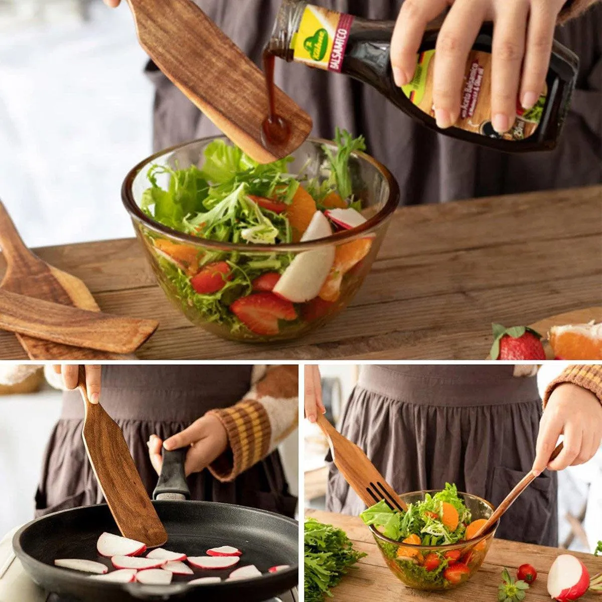 5pcs Wooden Spatula Set Kitchen Cooking Utensils Wooden Spatula for Cooking