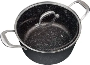5QT Ultra Non-Stick Cast Aluminum Stock Pot with Glass Lid, 5 Quart, Granite Series