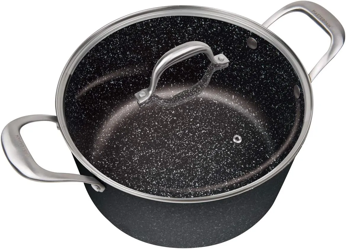 5QT Ultra Non-Stick Cast Aluminum Stock Pot with Glass Lid, 5 Quart, Granite Series