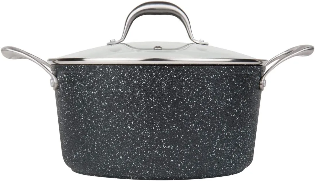 5QT Ultra Non-Stick Cast Aluminum Stock Pot with Glass Lid, 5 Quart, Granite Series
