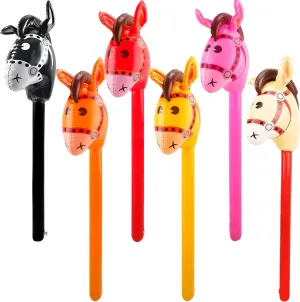 6 pack 40 Inch Inflatable Horse Stick Cute Horsehead Stick Balloon Colorful Inflatable Horsehead Stick Blow Up Pony Stick Toys for Christmas Cowboy Cowgirl Horse Theme Party Decor (Color Set 3)