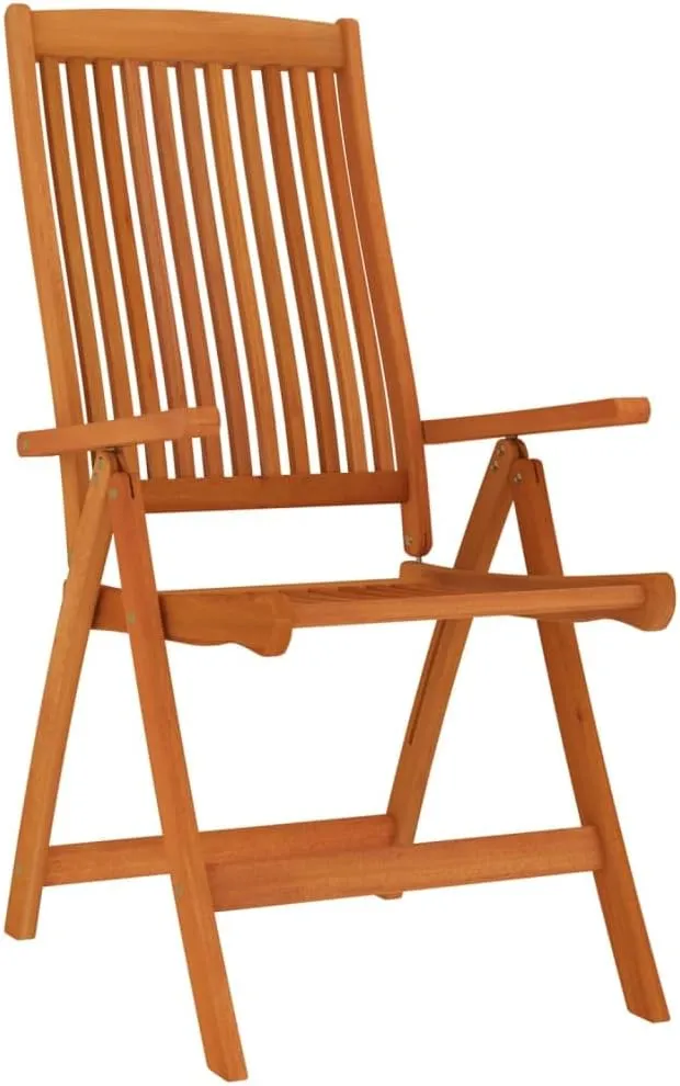 6-Piece Solid Eucalyptus Wood Folding Patio Chairs with 5-Position Reclining Backrest, Outdoor Lounge Chairs for Garden, Poolside, Camping and Beach