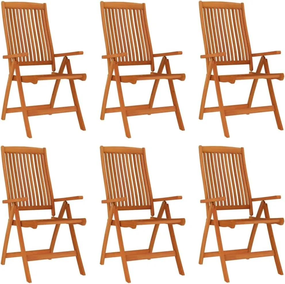 6-Piece Solid Eucalyptus Wood Folding Patio Chairs with 5-Position Reclining Backrest, Outdoor Lounge Chairs for Garden, Poolside, Camping and Beach