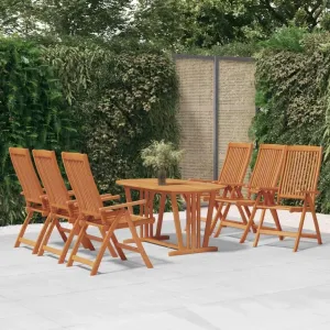 6-Piece Solid Eucalyptus Wood Folding Patio Chairs with 5-Position Reclining Backrest, Outdoor Lounge Chairs for Garden, Poolside, Camping and Beach