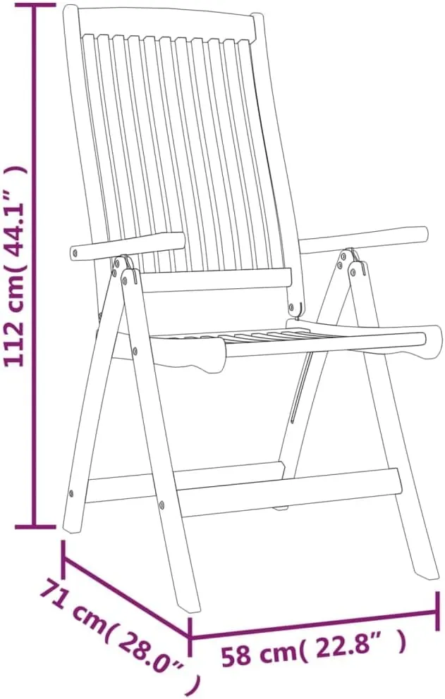6-Piece Solid Eucalyptus Wood Folding Patio Chairs with 5-Position Reclining Backrest, Outdoor Lounge Chairs for Garden, Poolside, Camping and Beach