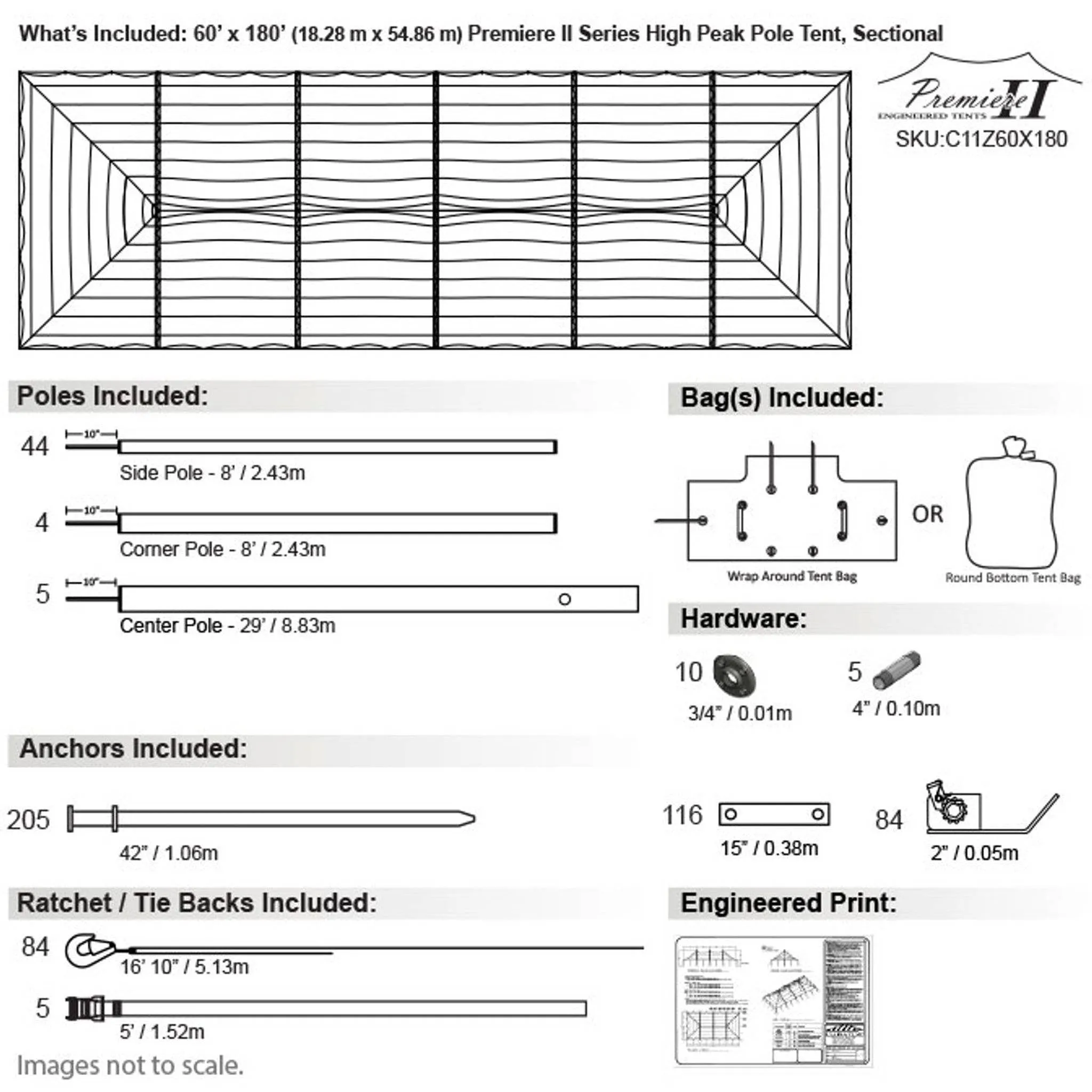 60x180 Engineered High Peak Pole Tent