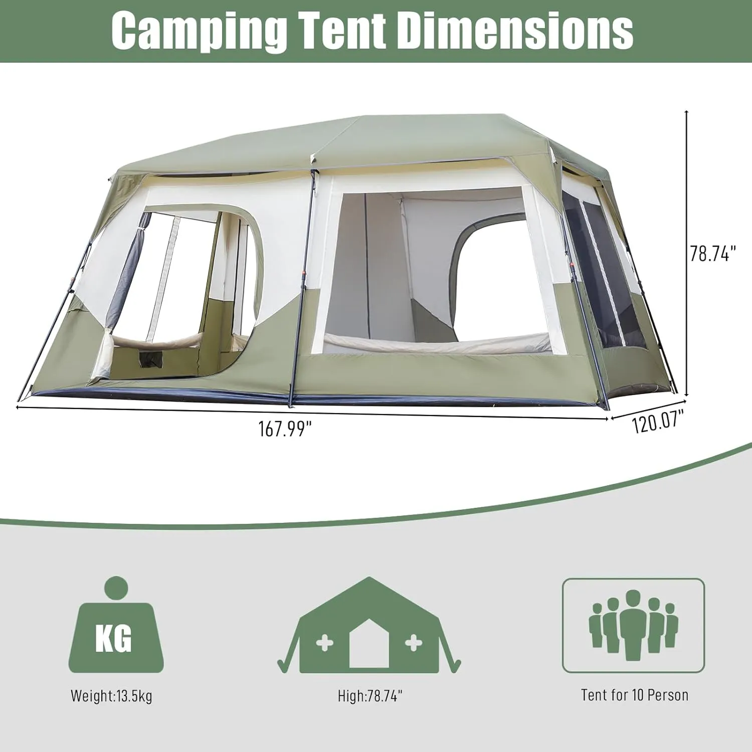 6/8/10 Person Awning Tent for Camping Instant Family Dome Tent Waterproof Windproof Camping Tent with Easy Set-Up Carry Bag for Camping & Hiking