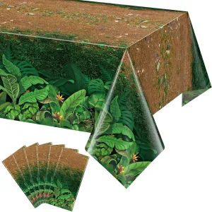 6Pcs Forest Path Plastic Tablecloths,Disposable Green Woodland Rectangle Table Cover for Dinosaur Picnic Camping Dining Bay Shower Birthday Safari Jungle Themed Party Decorations,54x108 Inch