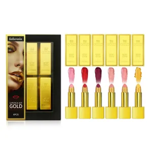 6Pcs Gold Lipstick Matte Lipstick Set Waterproof Long Lasting Lip Glosses Non-Fading Makeup Cosmetic Kit For Women Glitter Lipstick For Women