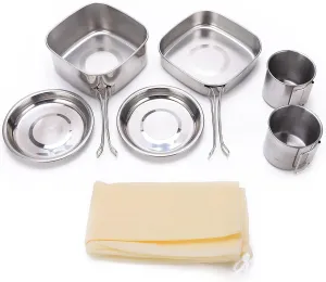 6Pcs Stainless Steel Camping Cookware Set - Lightweight Picnic Cook Set with Foldable Handle Portable Outdoor Camp Cooking Gear