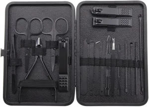 7 Piece Stainless Steel Black Nail Clippers Set Pedicure Cutter Leather Pliers Eyebrow Clip File Grooming Tools
