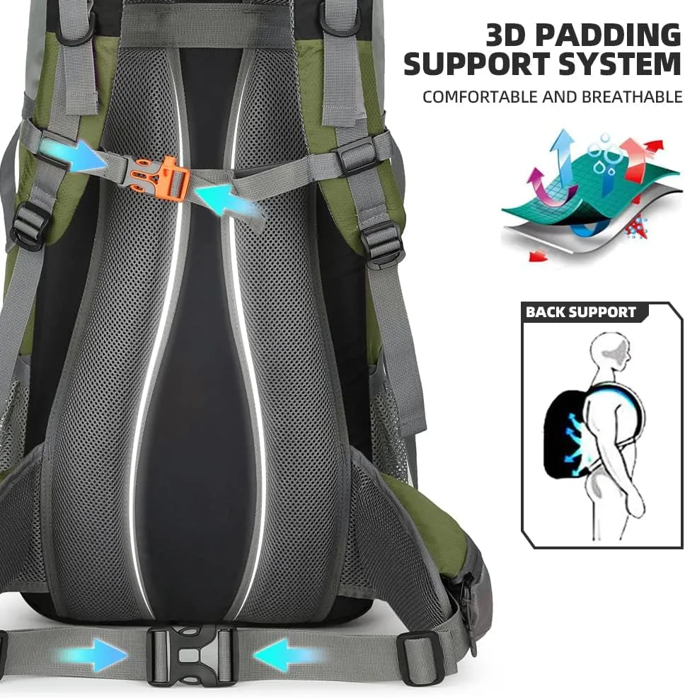 70L Hiking Backpack with Rain Cover Lightweight Travel Backpack Waterproof Camping Backpack