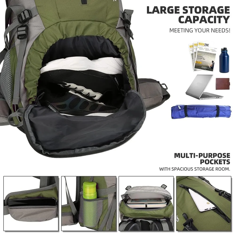 70L Hiking Backpack with Rain Cover Lightweight Travel Backpack Waterproof Camping Backpack