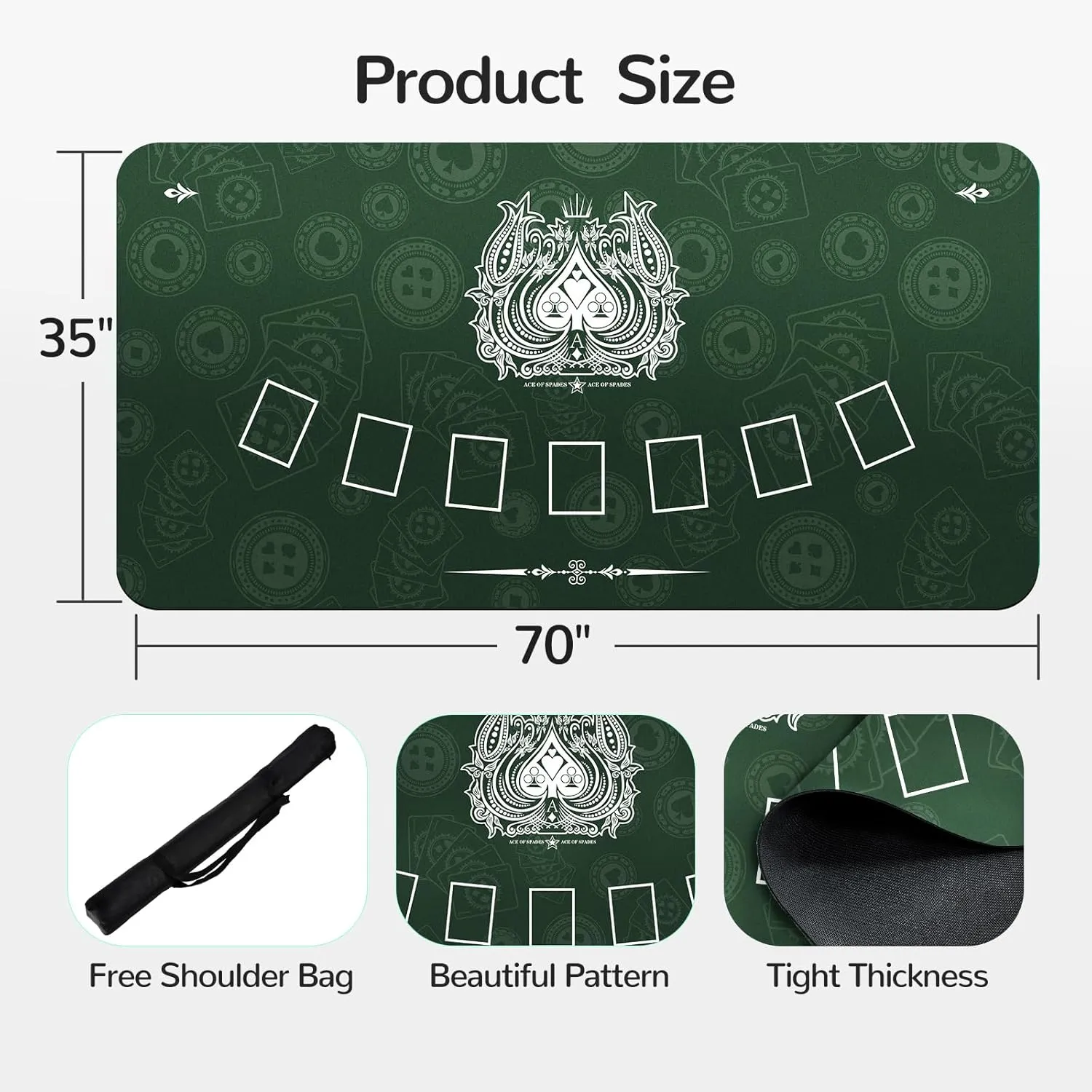70" x 35" Waterproof Poker Table Mat, Super Soft Texas Hold'em Poker Mat with Smooth Premium Surface,Portable Zipper Handbag for Parties, Home Entertainment, Blackjack/Casino Game Night