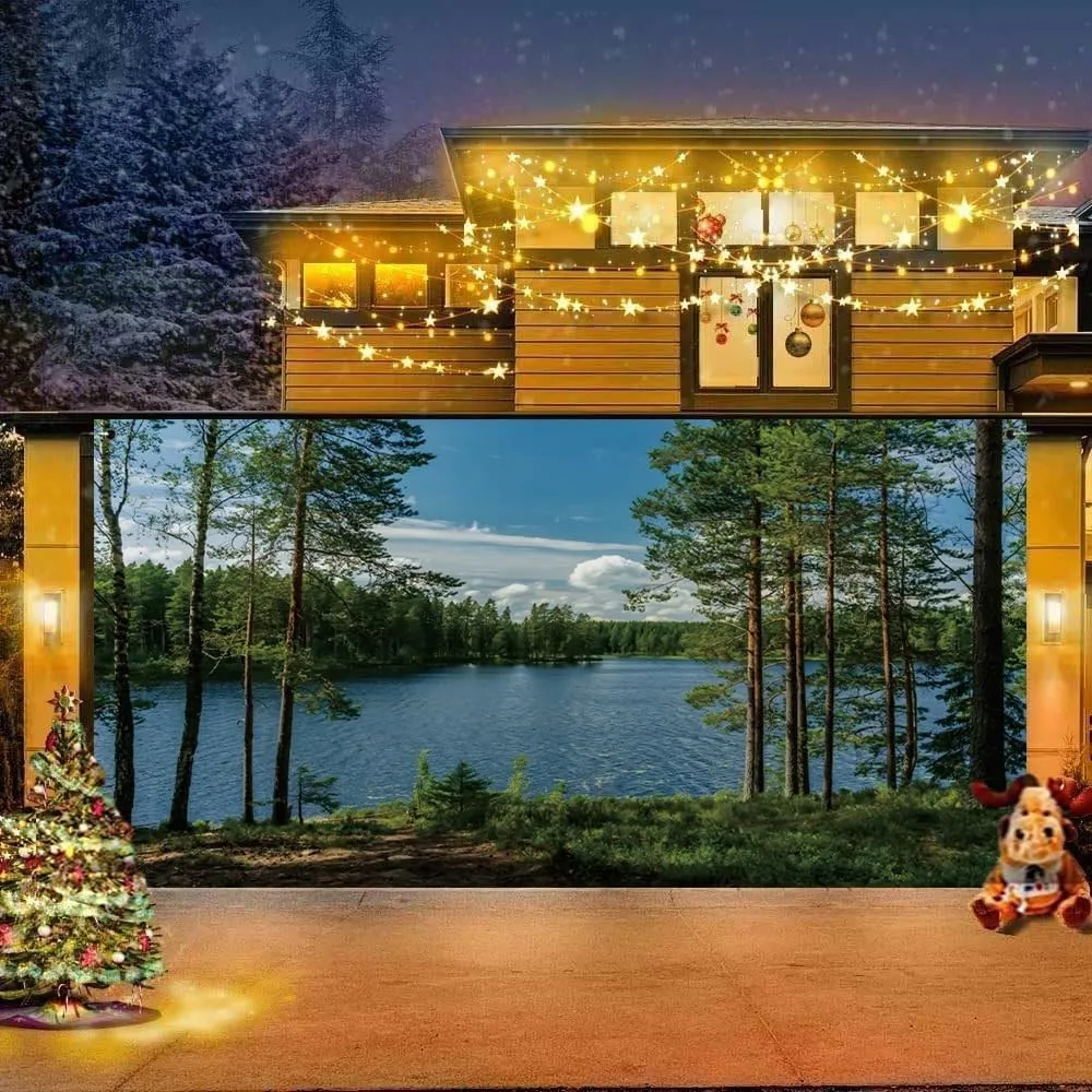 7x16ft Forest Lake Garage Door Decorations Park Lakeside Green Trees Natural Scenery Banner Background Countryside Spring Summer Outdoor Picnic Camping Hiking Decor Kids Adults Portrait Props