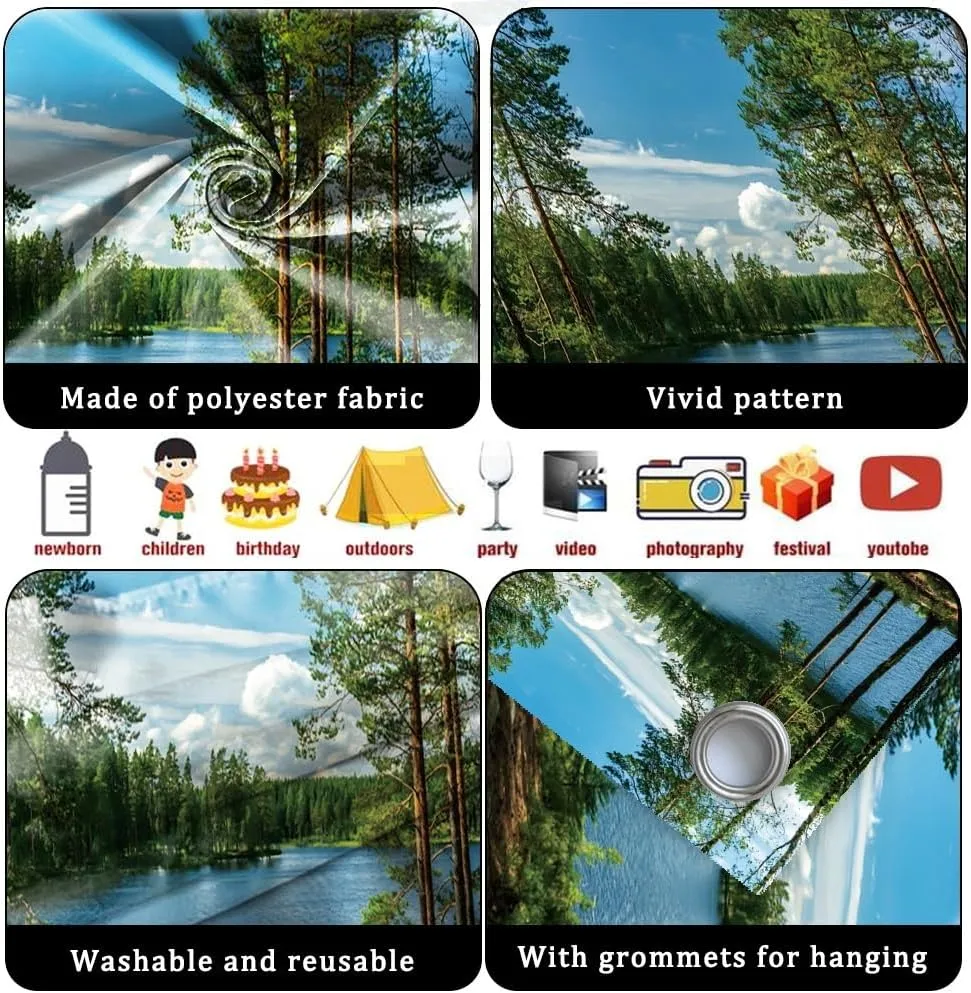 7x16ft Forest Lake Garage Door Decorations Park Lakeside Green Trees Natural Scenery Banner Background Countryside Spring Summer Outdoor Picnic Camping Hiking Decor Kids Adults Portrait Props