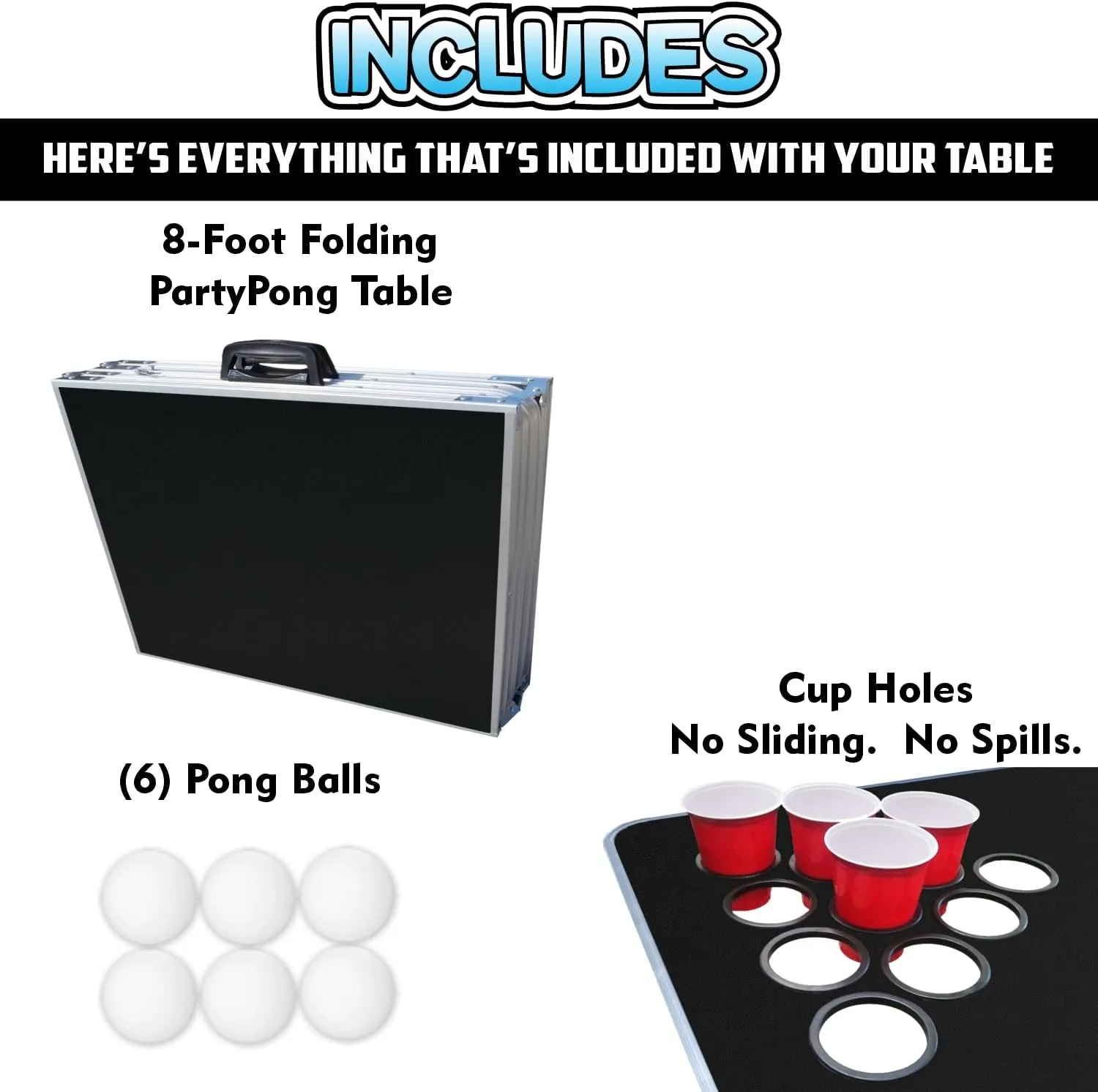 8-Foot Regulation Length Folding Table w/Optional Cup Holes, LED Lights, Custom Graphic (Choose Your Model)