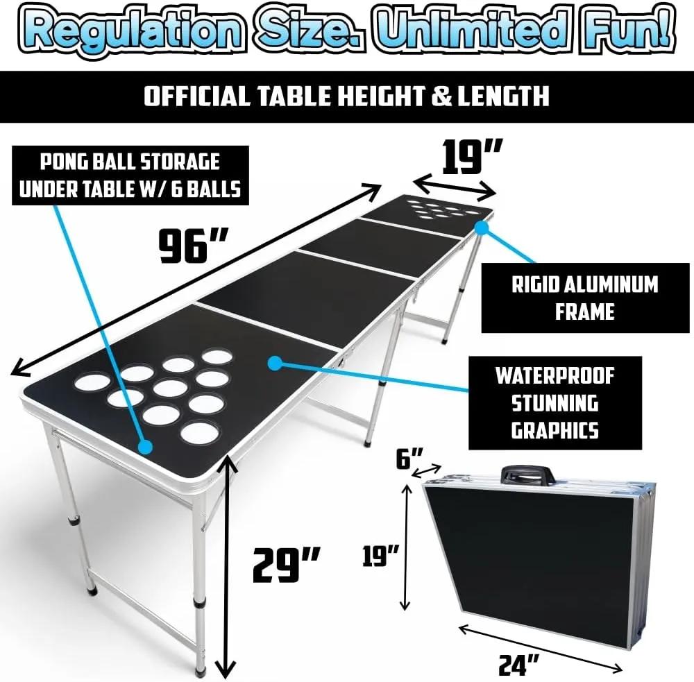 8-Foot Regulation Length Folding Table w/Optional Cup Holes, LED Lights, Custom Graphic (Choose Your Model)