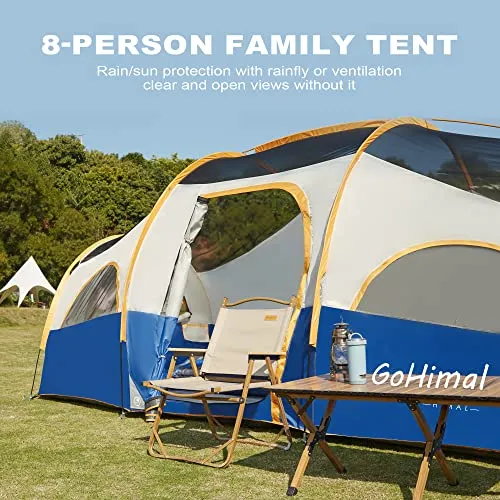 8 Person Tent for Camping w/ Carry Bag,Waterproof Windproof Family Tent w/ Rainfly