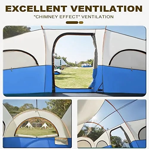 8 Person Tent for Camping w/ Carry Bag,Waterproof Windproof Family Tent w/ Rainfly
