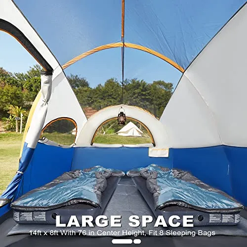 8 Person Tent for Camping w/ Carry Bag,Waterproof Windproof Family Tent w/ Rainfly