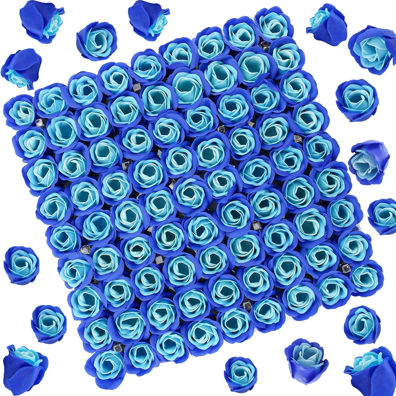 81PCS Soap Flower, Roses Rosas Floral Shaped Scented Bath Body Shower Petals Bouquet for Her, Valentine's Day, Wedding, Birthday, Mothers Day, Party Favor Gift Idea (Light   Dark Blue)
